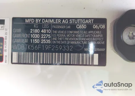 2009 Mercedes-Benz Clk 350 z USA, uszkodzony, nr VIN WDBTK56F19F259332